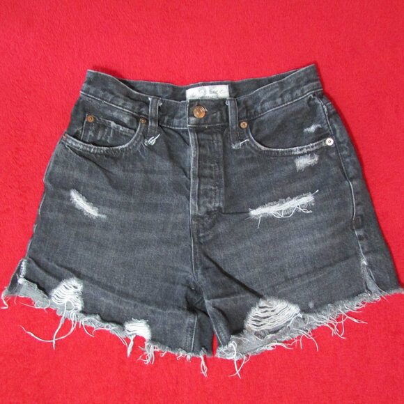 Free People We the Free Black Distressed Shorts High Rise 3-4" inseam - Picture 2 of 8